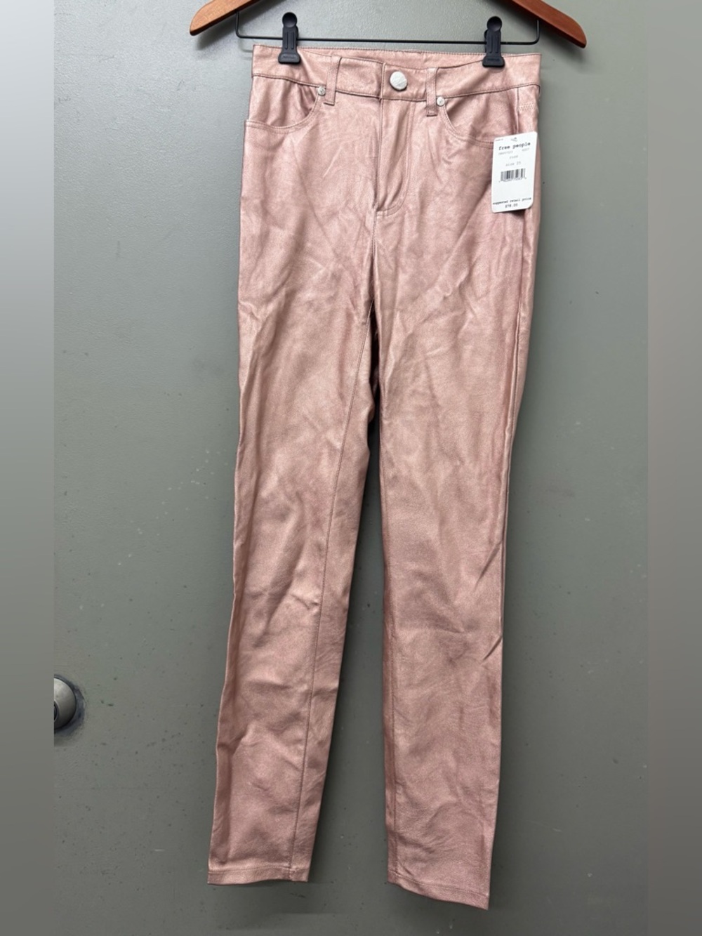 NWT Free People Metallic Rose Gold Shimmer Pants Jeans Skinny size 25